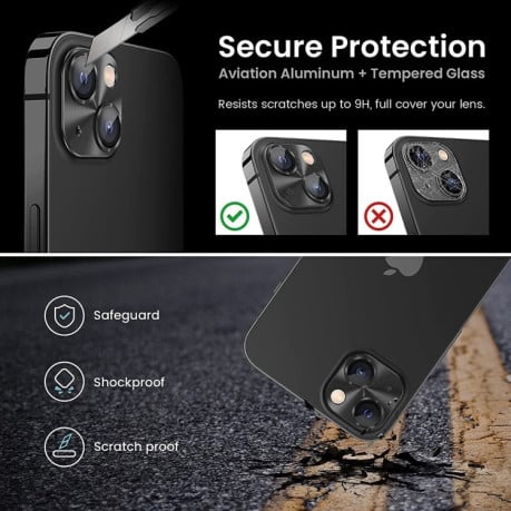Защитное стекло на камеру ENKAY Aluminium для iPhone 14 / 14 Plus - черный