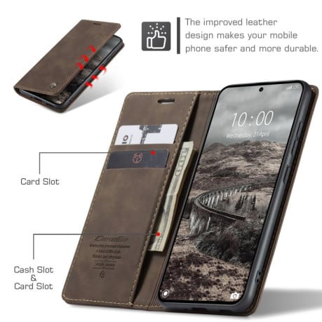 Чехол-книжка CaseMe-013 многофункциональный с кармашком на карт на Xiaomi 15T Pro - кофейный
