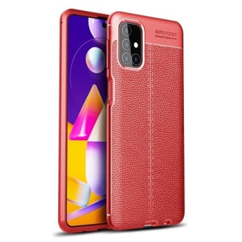 Противоударный чехол Litchi Texture на Samsung Galaxy M31s - красный