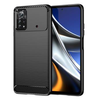 Чехол Brushed Texture Carbon Fiber на Xiaomi Poco X4 Pro 5G - черный