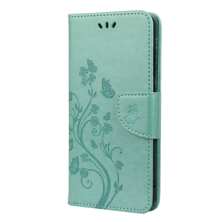 Чехол-книжка Pressed Flowers Butterfly Pattern на Samsung Galaxy S21 FE - зеленый