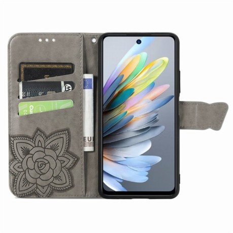 Чохол-книжка Butterfly Love Flower Embossed для Motorola Moto G35 - сірий