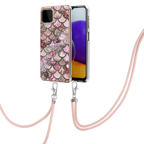 Противоударный чехол Electroplating with Lanyard для Samsung Galaxy M32/A22 4G - Pink Scales