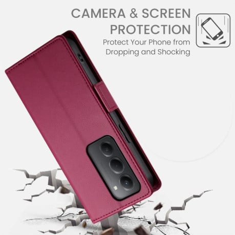 Чехол-книжка Side Buckle Magnetic Frosted Leather на Xiaomi Redmi 15 5G / 4G EU 171mm - винно-красный
