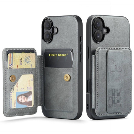 Чехол Fierre Shann Oil Wax Cow Leather Card Holder на iPhone 16 - серый