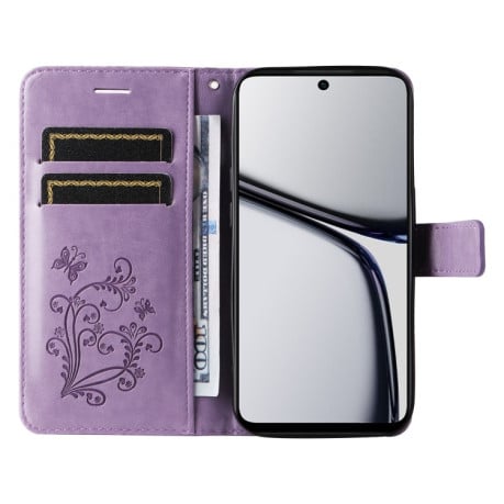 Чехол-книжка Embossed Butterfly для Realme C65 4G - фиолетовый