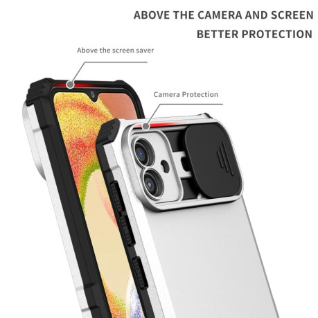 Противоударный чехол Stereoscopic Holder Sliding для Samsung Galaxy A04 4G - белый