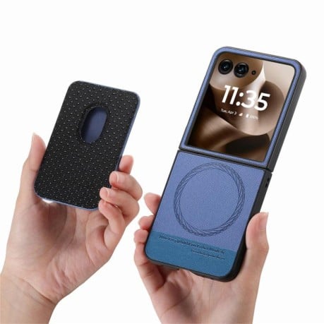 Противоударный чехол Twill Fabric Card Bag Ring Magnetic для Motorola Moto Razr 60 Ultra 5G - синій