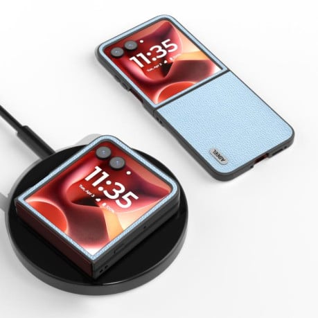 Чехол ABEEL Genuine Leather Luxury для Motorola Razr 60 Ultra - синій