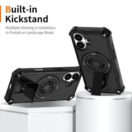 Противоударный чехол Shockproof Kickstand Metallic Shaft MagSafe на iPhone 17 - черный