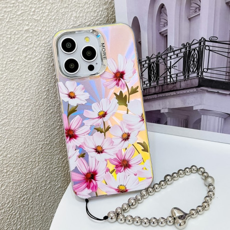 Чехол Electroplating Laser Flower Phone Case with Wrist Strap на iPhone 16 Pro Max - Cosmos Flower