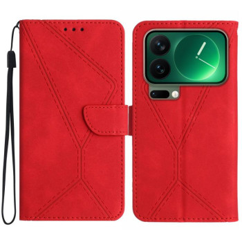 Чехол-книжка Stitching Embossed Leather на Xiaomi 17 Pro Max — красный