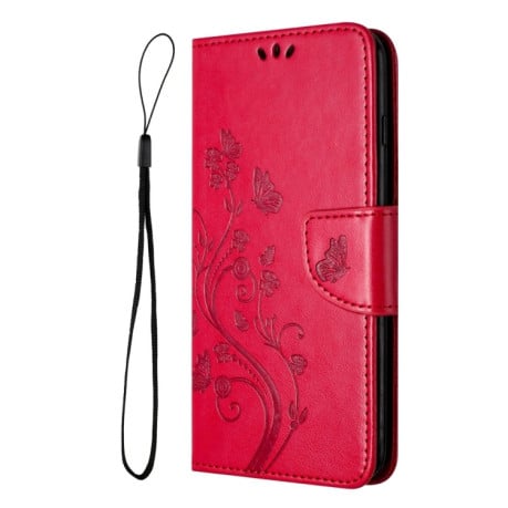 Чехол-книжка Butterfly Flower Pattern для Samsung Galaxy A05s - красный