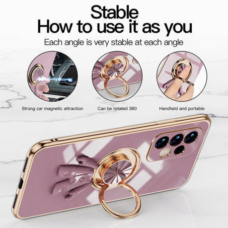 Противоударный чехол  6D Plating Astronaut Ring Kickstand для Samsung Galaxy A73  - розовый