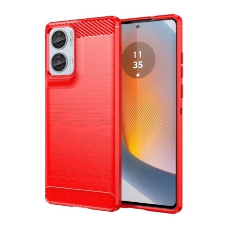 Противоударный чехол Brushed Texture Carbon Fiber на Motorola Moto G85 - красный