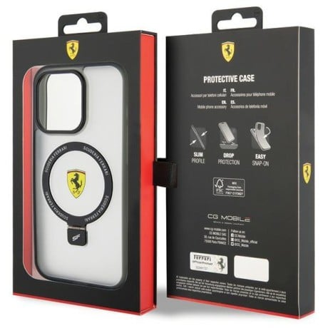 Оригинальный чехол Ferrari Ring Stand 2023 Collection MagSafe для iPhone 15 Pro Max - Black (FEHMP15XUSCAH)