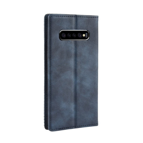 Кожаный чехол-книжка Magnetic Buckle Retro Texture на Samsung Galaxy S10+/G975-синий