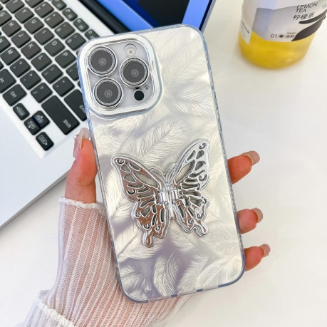 Чохол протиударний Plating Glitter Texture Butterfly для iPhone 16 Pro - White Feathers