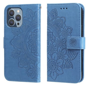 Чехол-книжка Flowers Embossing Pattern для iPhone 13 Pro - синий