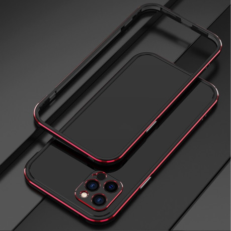 Металлический бампер Aurora Series + стекло на камеру для iPhone 12 mini - черно-красный