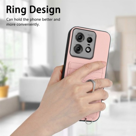 Противоударный чехол R20 Ring Card Holder для Motorola Edge 50 Pro 5G - розовый