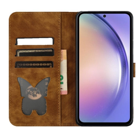 Чехол-книжка Cat Embossing Pattern на Samsung Galaxy A35 - коричневый