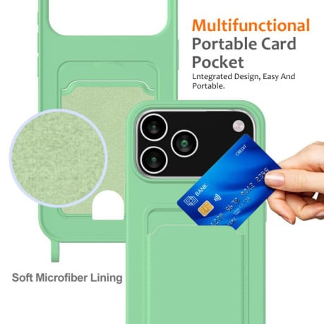 Силиконовый чехол Integrated Card Bag Solid Color Liquid Silicone на iPhone 17 Pro Max - зеленый