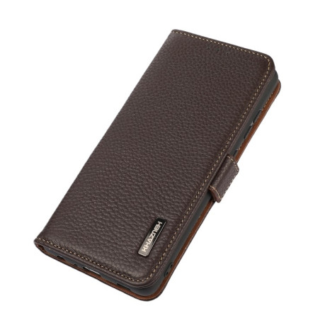 Кожаный чехол-книжка KHAZNEH Genuine Leather RFID для Samsung Galaxy A73 5G - коричневый