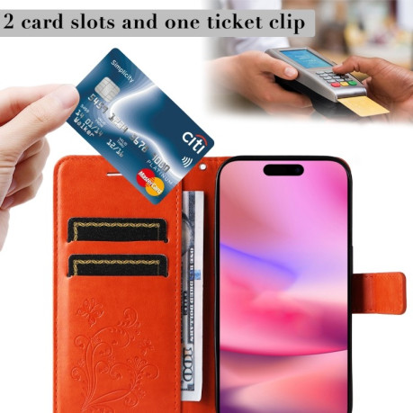 Чехол-книжка Embossed Butterfly для iPhone 16 - оранжевый