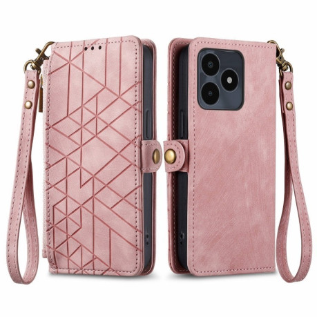 Чехол-книжка Geometric Zipper Wallet Side Buckle Leather для Realme Note 50 - розовый