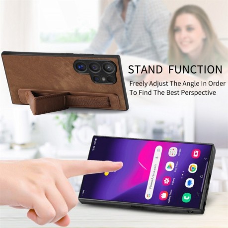 Протиударний чохол Wristband Leather Back для Samsung Galaxy S24 Ultra 5G - коричневий