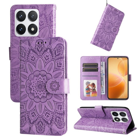 Чехол-книжка Embossed Sunflower для Xiaomi 14T Pro - фиолетовый