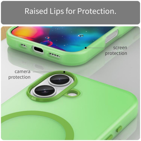 Противоударный чехол MagSafe Frosted Translucent TPU + PC для iPhone 17 - зеленый