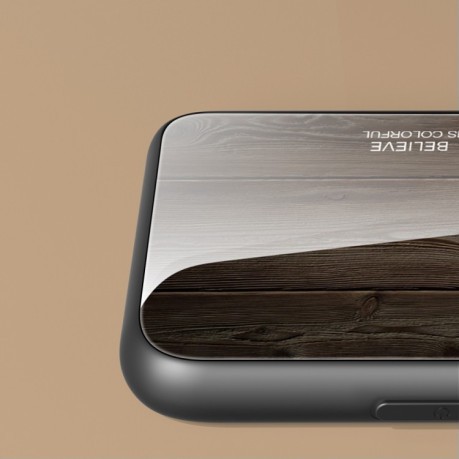 Противоударный чехол Wood Grain Glass на Xiaomi Poco M5 - кофейный