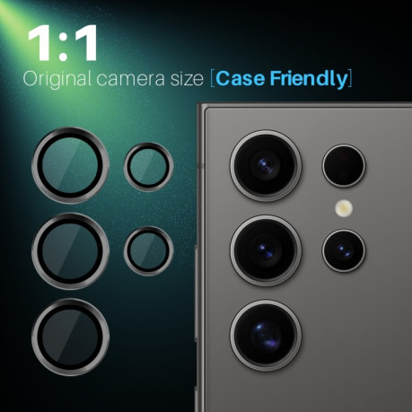 Захисне скло NORTHJO Glitter Camera Lens Protector Tempered Glass Metal Ring для Samsung Galaxy S25 Ultra 5G - чорне