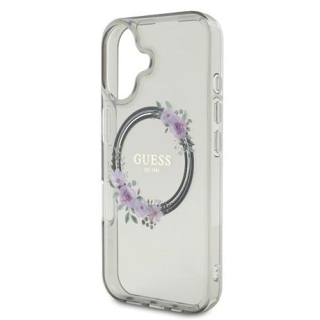 Оригінальний чохол Guess IML Flowers Wreath MagSafe для iPhone 16 - black