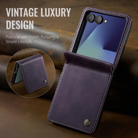 Чохол-книжка CaseMe 033 з фактурою Calf та захистом від сканування RFID на Samsung Galaxy Filp 7 5G - фіолетовий