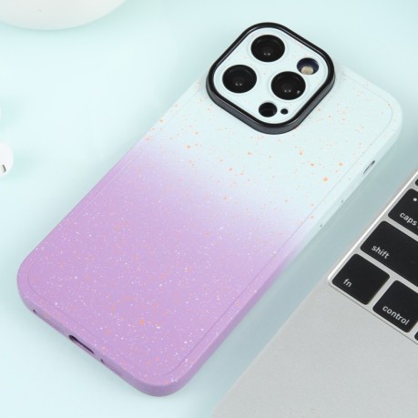 Противоударный чехол Gradient Starry Silicone Phone Case with Lens Film для iPhone 15 Plus - бело-фиолетовый