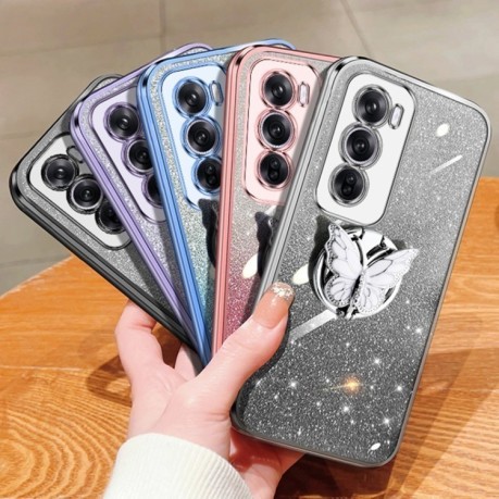 Протиударний чохол Plated Gradient Glitter Butterfly Holder для OPPO Reno 12 Pro Global - чорний