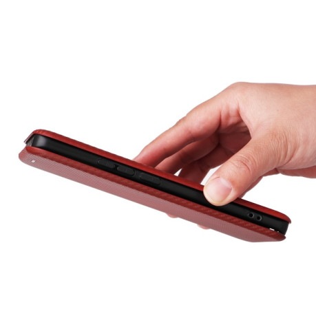 Чехол-книжка Carbon Fiber Texture на Xiaomi Redmi Note 14 Pro 4G Global - коричневый