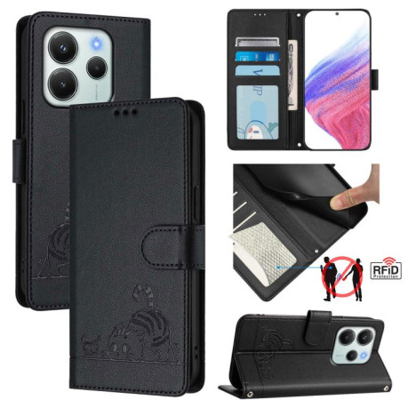 Чехол-книжка Cat Embossing Pattern на Xiaomi Redmi Note 14 4G 164.84mm - черный