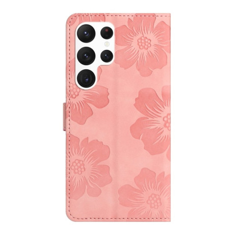 Чехол-книжка Flower Embossing Pattern для Samsung Galaxy S24 Ultra 5G - розовый