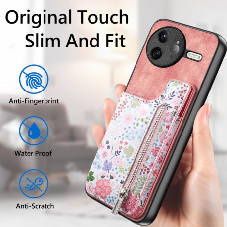 Противоударный чехол Retro Painted Zipper Wallet для Xiaomi Poco F7 Ultra 5G - розовый