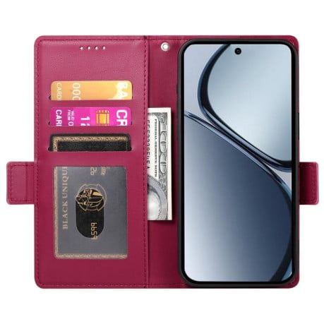 Чохол-книжка Side Buckle Magnetic Frosted Leather на Realme C75 / Realme 14x - винно-червоний