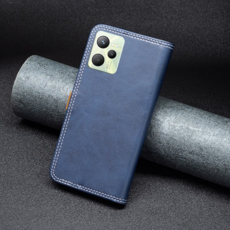 Чехол-книжка Matching Double Sewing для Realme C35 - синий