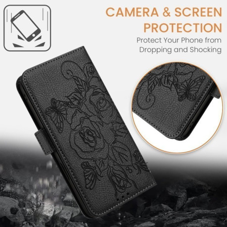Чохол-книжка Embossed Rose RFID Anti-theft Leather для Xiaomi 14T - чорний