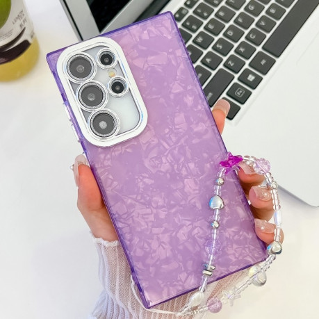 Протиударний чохол Plating Glitter Texture Chain  для Samsung Galaxy S25 Ultra 5G - Purple Shell Pattern