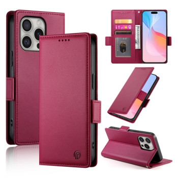 Чехол-книжка Side Buckle Magnetic Frosted Leather для iPhone 16 Pro - винно-красный
