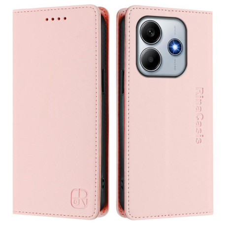Чехол-книжка RC01 Dual-Folded Magnetic Suction RFID Leather на Xiaomi Poco M7 Pro 5G - розовый