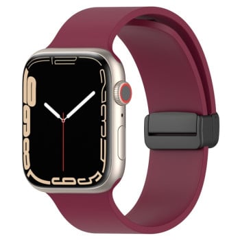 Силіконовий ремінець Magnetic Black Buckle Smooth для Apple Watch 10 46mm/Ultra 49mm / Series 8/7 45mm / 44mm / 42mm /42mm - бордовий